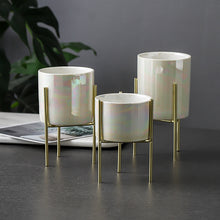 Load image into Gallery viewer, 1Set Nordic Iron Art Vase Ceramics Flower Pot Plant Flowerpot Planter Office Desktop Cafe Home Decoration Flower Rack
