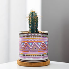 Load image into Gallery viewer, Succulent Flower Pot Straight Color Geometric Pattern Ceramic Pot Bottom Bracket Combination
