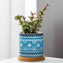 Load image into Gallery viewer, Succulent Flower Pot Straight Color Geometric Pattern Ceramic Pot Bottom Bracket Combination

