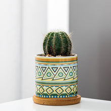 Load image into Gallery viewer, Succulent Flower Pot Straight Color Geometric Pattern Ceramic Pot Bottom Bracket Combination
