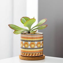 Load image into Gallery viewer, Succulent Flower Pot Straight Color Geometric Pattern Ceramic Pot Bottom Bracket Combination
