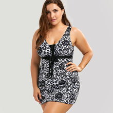 Load image into Gallery viewer, Print plus-size skirt split swimsuit
