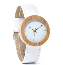 Load image into Gallery viewer, Wood table handmade hot bamboo wood leather belt quartz movement female watch
