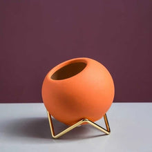 Load image into Gallery viewer, Round Ceramic Plant Pot With Gold Metal Holder
