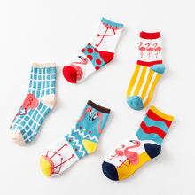 Load image into Gallery viewer, Vertical polka dot wavy flamingo cotton tube stockings
