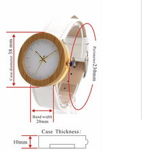 Load image into Gallery viewer, Wood table handmade hot bamboo wood leather belt quartz movement female watch
