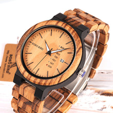 Load image into Gallery viewer, Relogio masculino BOBO BIRD Wood Watch Men erkek kol saati Week Display Date Quartz Watches Wooden Accept Logo Drop Shipping
