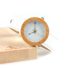Load image into Gallery viewer, Wood table handmade hot bamboo wood leather belt quartz movement female watch
