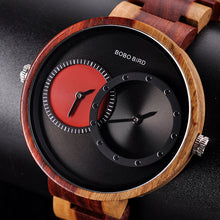 Load image into Gallery viewer, BOBO BIRD Thin Men Watch Original Wood Watches 2 Time Zone Display Quartz Wristwatch horloges mannen
