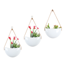 Load image into Gallery viewer, Green Plant Pot Hanging White Bright Flowerpot Ceramic Hemp Rope Leather Rope
