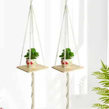 Load image into Gallery viewer, Wooden Flower Pot Tray Gardening Simple Square Bracket Cotton Rope Wood
