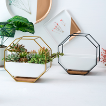 Load image into Gallery viewer, Nordic Minimalist Creative Geometric Wrought Iron Metal Bracket Ceramic Flower Pot Set Succulents Green Plants Potted Ornaments
