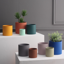 Load image into Gallery viewer, Nordic Industrial Style Colorful Ceramic Flowerpot Succulent Planter Green Plants Cylindrical Shape Flower Pot With Hole Tray
