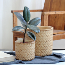 Load image into Gallery viewer, Bamboo flower pot Retro woven storage bamboo basket
