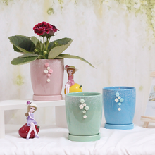 Load image into Gallery viewer, Flower Fairy Small Ceramic Flower Pot Nordic Style Round Simple With Tray
