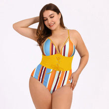 Load image into Gallery viewer, Women's Bikini Print Bouquet Waist Plus Size Swimsuit
