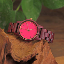 Load image into Gallery viewer, Ladies New Wooden Watch, Shell Face Casual Wooden Quartz Watch, Violet Wood Watch
