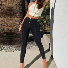 Load image into Gallery viewer, Black Women Button Up Hip Raise High Waist Jeans
