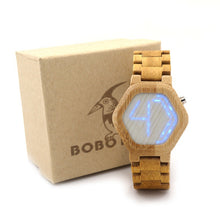 Load image into Gallery viewer, BOBO BIRD LED Bamboo Wood Watches Digital Watch Men Kisai Night Vision Calendar Wristwatch for Men Minimal Time Display C-eE03

