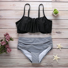 Load image into Gallery viewer, Swimsuit high waist striped printed swimsuit ruffled tube top
