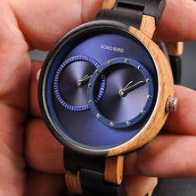 Load image into Gallery viewer, BOBO BIRD Thin Men Watch Original Wood Watches 2 Time Zone Display Quartz Wristwatch horloges mannen
