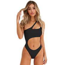 Load image into Gallery viewer, New hollow irregular waist single shoulder solid color wrapped chest bikini one-piece swimsuit female
