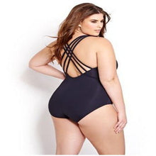 Load image into Gallery viewer, Large size swimsuit European and American women's fat woman plus fat multi-network gauze stitching solid color one-piece swimsuit
