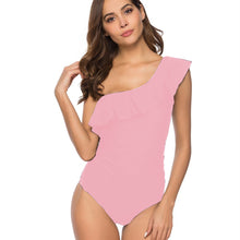 Load image into Gallery viewer, Shoulder ruffled solid color bikini
