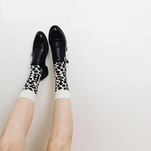 Load image into Gallery viewer, Leopard Dalmatian Black White Cotton Crew Socks
