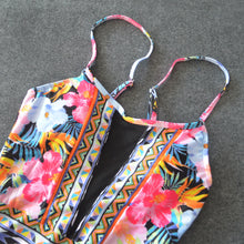 Load image into Gallery viewer, Sexy Mesh One Piece Swimsuit High Cut Swimwear Women Floral Bathing Suit Patchwork Bikini
