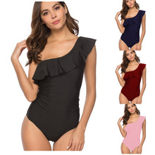 Load image into Gallery viewer, Shoulder ruffled solid color bikini
