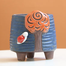 Load image into Gallery viewer, Personality Small Ceramic Stoneware Relief Hand-painted Succulent Flower Pot
