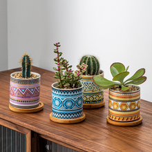 Load image into Gallery viewer, Succulent Flower Pot Straight Color Geometric Pattern Ceramic Pot Bottom Bracket Combination
