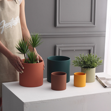 Load image into Gallery viewer, Nordic Industrial Style Colorful Ceramic Flowerpot Succulent Planter Green Plants Cylindrical Shape Flower Pot With Hole Tray
