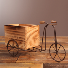 Load image into Gallery viewer, Idyllic Wrought Iron Indoor Pendulum Table Tricycle Wooden Flower Pot Stand
