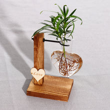 Load image into Gallery viewer, Love Heart Shape Clear Glass Hydroponic Flower Vase Terrarium Wooden Stand Holder Decoratio Glass Tabletop Plant Flower Vase
