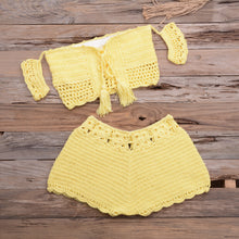 Load image into Gallery viewer, Bikini Hand-woven Lace-up Swimsuit Shorts Hollow Split Suit
