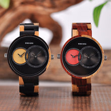 Load image into Gallery viewer, BOBO BIRD Thin Men Watch Original Wood Watches 2 Time Zone Display Quartz Wristwatch horloges mannen

