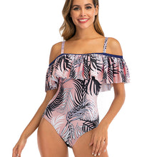 Load image into Gallery viewer, One-piece shoulder ruffled ladies one-piece swimsuit
