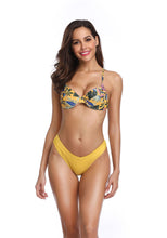 Load image into Gallery viewer, Flower bikini strap solid color hard cover swimsuit
