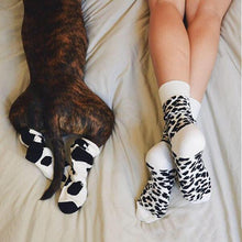 Load image into Gallery viewer, Leopard Dalmatian Black White Cotton Crew Socks
