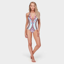 Load image into Gallery viewer, Printed halter deep V one-piece swimsuit
