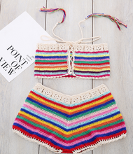 Load image into Gallery viewer, Women's color striped handmade bikini swimsuit
