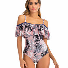 Load image into Gallery viewer, One-piece shoulder ruffled ladies one-piece swimsuit
