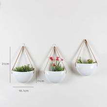 Load image into Gallery viewer, Green Plant Pot Hanging White Bright Flowerpot Ceramic Hemp Rope Leather Rope
