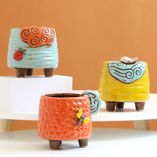 Load image into Gallery viewer, Personality Small Ceramic Stoneware Relief Hand-painted Succulent Flower Pot
