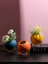 Load image into Gallery viewer, Round Ceramic Plant Pot With Gold Metal Holder
