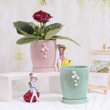 Load image into Gallery viewer, Flower Fairy Small Ceramic Flower Pot Nordic Style Round Simple With Tray
