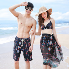 Load image into Gallery viewer, 2021 new beach pants suit, lovers swimsuit, wrap sexy bikini three sets of men's swimsuit 8826
