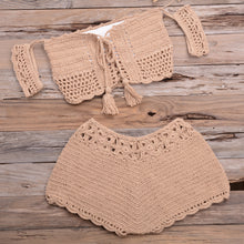 Load image into Gallery viewer, Bikini Hand-woven Lace-up Swimsuit Shorts Hollow Split Suit
